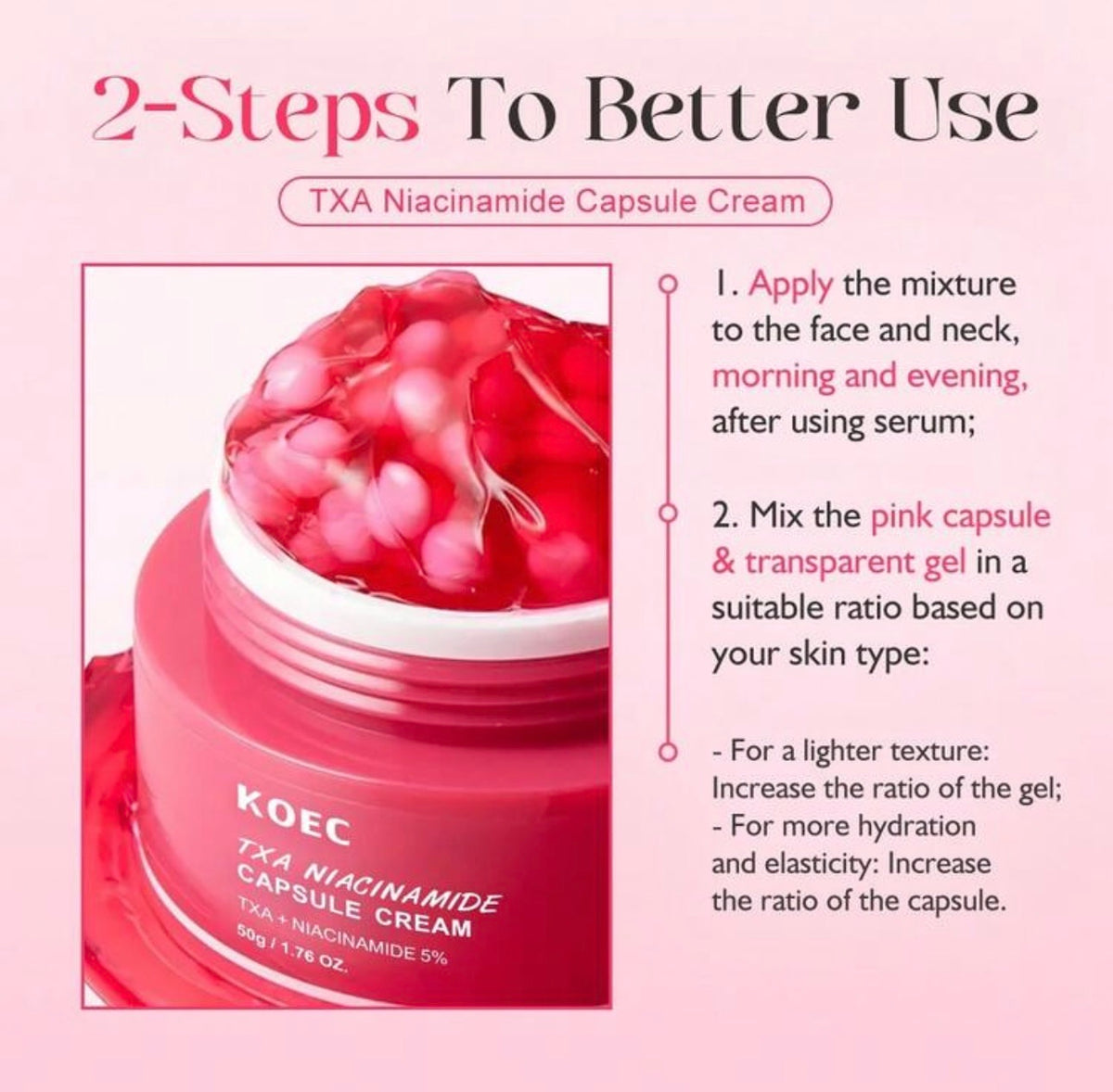 KOEC TXA Niacinamide Capsule Cream For Uneven Skin Tone,Face Moisturizer For Women, Texture & Hydration For Sensitive Skin,Korean Skincare Kadosh on Beauty