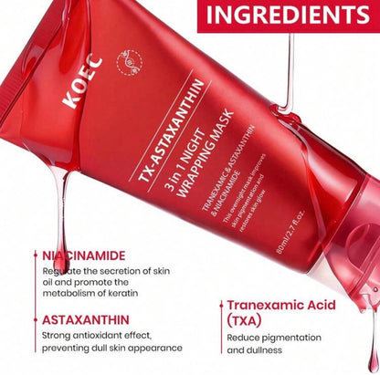 KOEC TX-Astaxanthin 3-In-1 Night Mask, Elastic Moisturizing Care, Reduces Sagging And Dullness - Overnight Glass Skin Peeling Mask, Suitable For All Skin Types, Korean Skincare Kadosh on Beauty