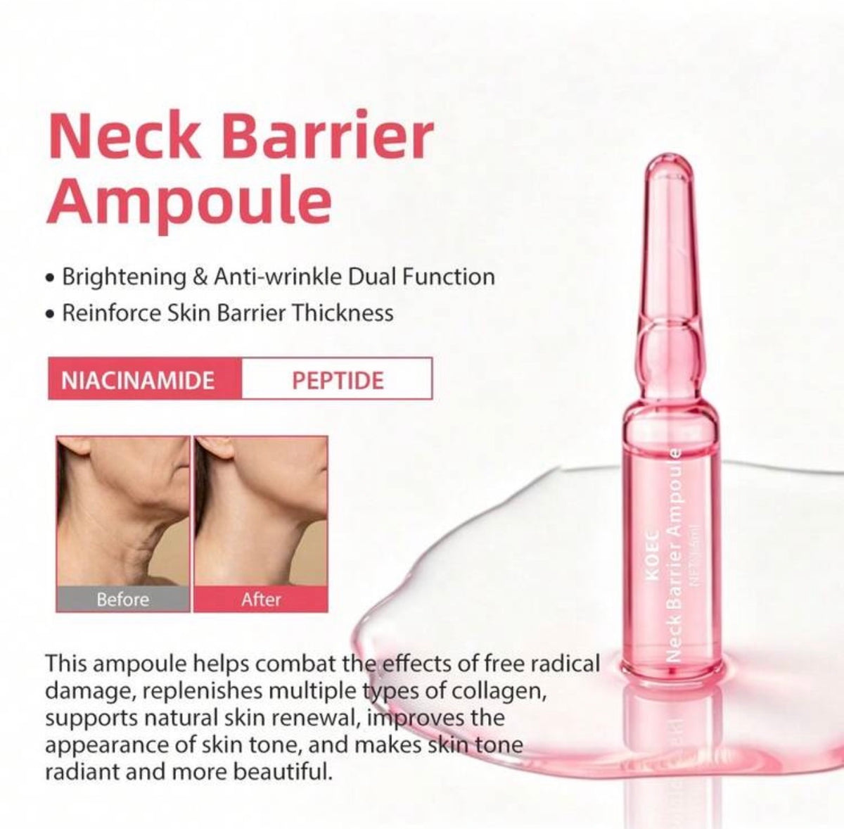 KOEC Neck Care Ampoule - Firming And Lifting Neck Wrinkles And Sagging Skin, Lightweight Deep Hydration, Plumping And Brightening Ampoule Kadosh on Beauty