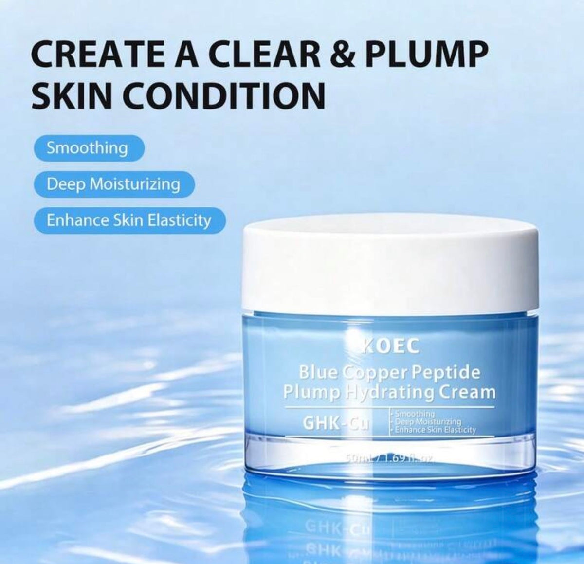 KOEC Blue Copper Peptide Plumping Hydrating Cream | Lightweight Moisturizing, Plumping And Hydrating With Enhanced Skin Elasticity, Anti-Aging Face And Body Cream, Korean Skincare Kadosh on Beauty